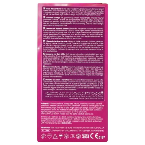 Skins - kondom rebrast in pikčast - 8 kos