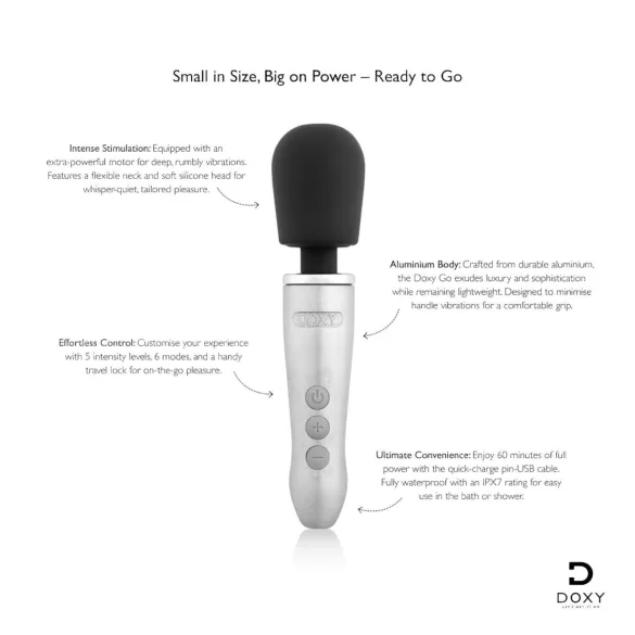 Doxy Go - masažni vibrator - srebrna