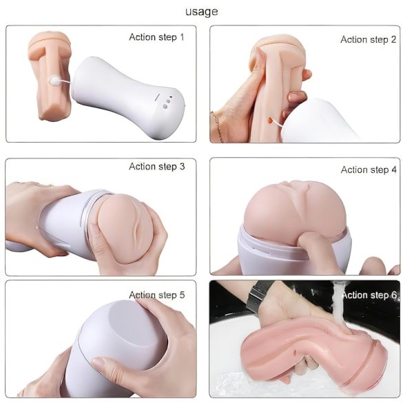 Lonely Happy - masturbator za moške - zvočne vibracije - bela/naravna barva