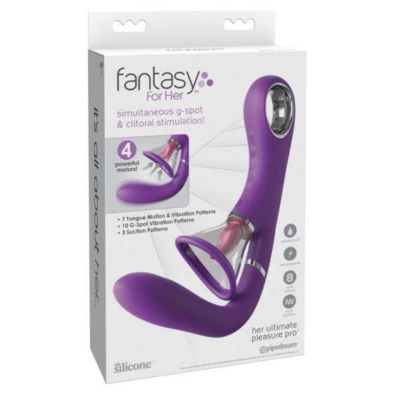 Fantasy For Her - 4 motorni vibrator točke G in stimulator klitorisa z jezikom (vijolična)