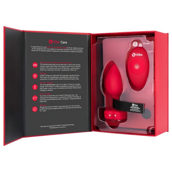 b-vibe heart - akumulatorski radijski analni vibrator (rdeč)