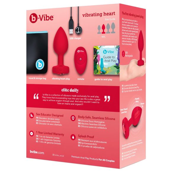 b-vibe heart - akumulatorski radijski analni vibrator (rdeč)