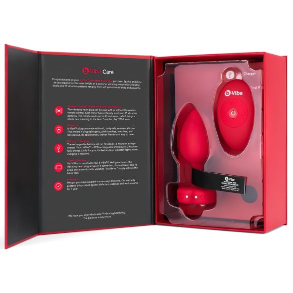 b-vibe heart - akumulatorski radijski analni vibrator (rdeč)