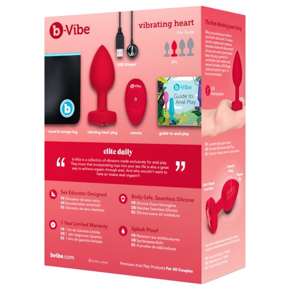 b-vibe heart - akumulatorski radijski analni vibrator (rdeč)