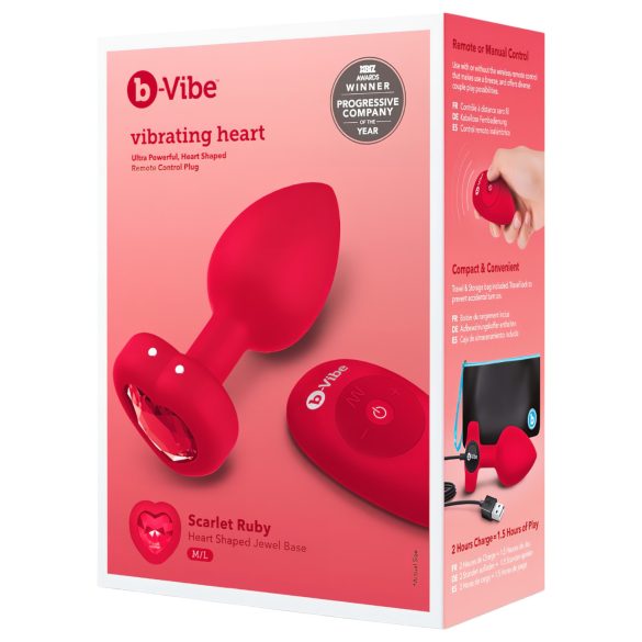b-vibe heart - akumulatorski radijski analni vibrator (rdeč)