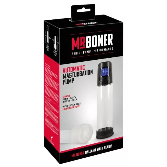 Mister Boner - avtomatska akumulatorska penis črpalka - črna/prozorna