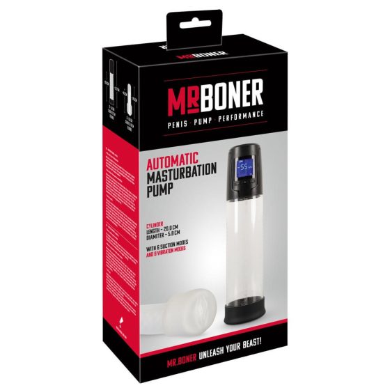 Mister Boner - avtomatska črpalka za penis na baterije (črno-prozorna)