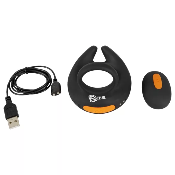 Rebel - vibrirajoči erekcijski obroč z masažerjem za moda - črna
