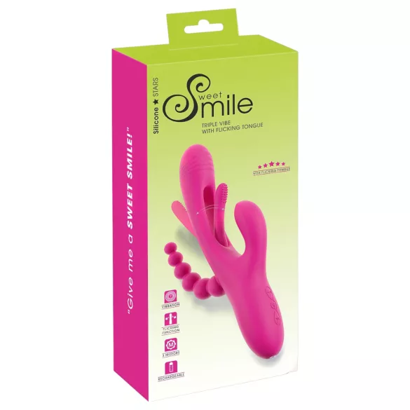 SMILE - vibrator s tremi rokami in jezičkom - roza