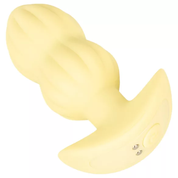 Cuties Mini - analni čep z rebrasto teksturo - rumen vibracijski plug