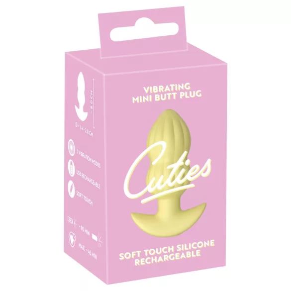 Cuties Mini - analni čep z rebrasto teksturo - rumen vibracijski plug