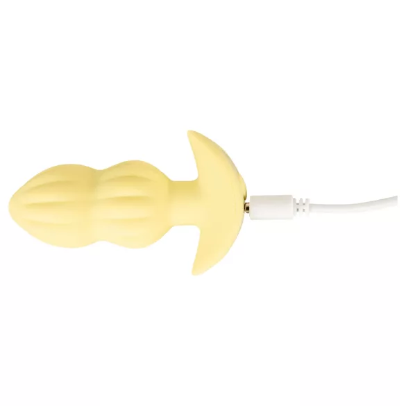Cuties Mini - analni čep z rebrasto teksturo - rumen vibracijski plug