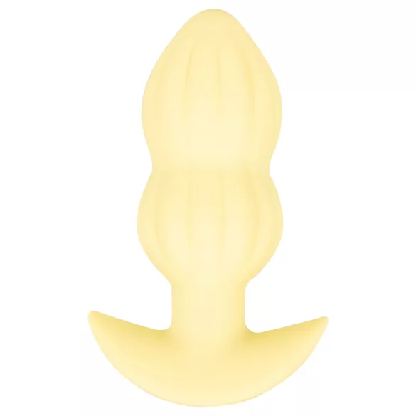 Cuties Mini - analni čep z rebrasto teksturo - rumen vibracijski plug