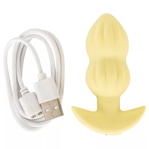 Cuties Mini - analni čep z rebrasto teksturo - rumen vibracijski plug