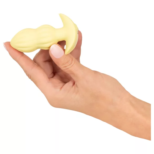 Cuties Mini - analni čep z rebrasto teksturo - rumen vibracijski plug