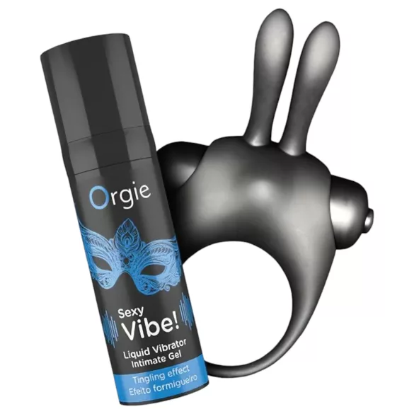 Orgie Bunny - vibracijski obroč za penis set - črna