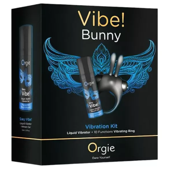 Orgie Bunny - vibracijski obroč za penis set - črna