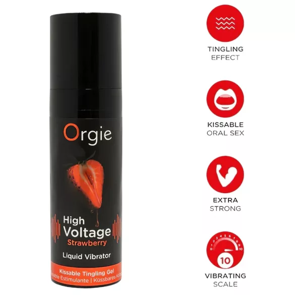 Orgie High Voltage - tekoči vibrator - jagoda - 15 ml