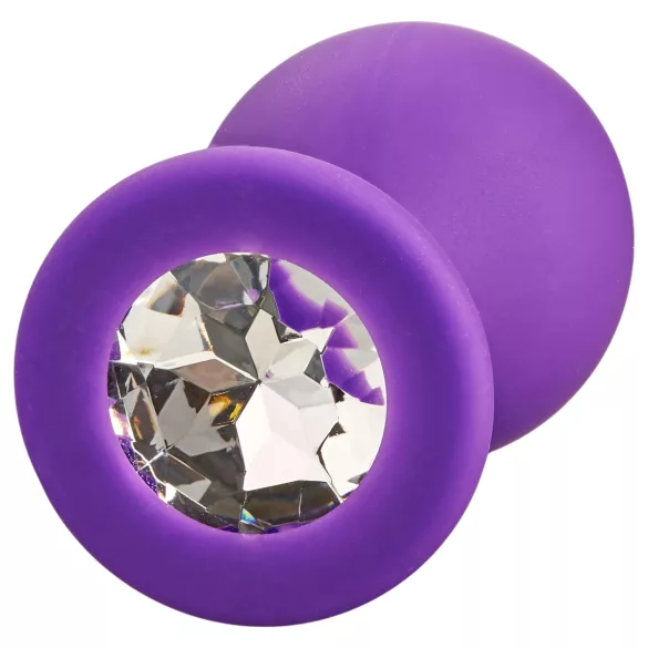 Baseks - silikonski analni čep s kristalčkom (vijoličen) - 8 cm
