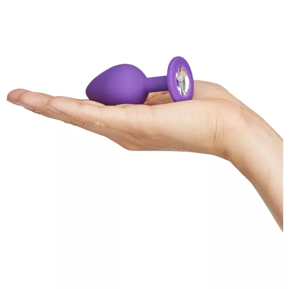 Baseks - silikonski analni čep s kristalčkom (vijoličen) - 8 cm