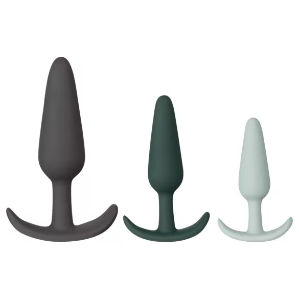 Amaysin - silikonski analni čep set (črn in zelen) - 3 kosi