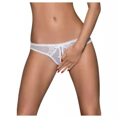   Obsessive - odprte ženske tangice - cvetlični vzorec in pentlja - bela - L/XL