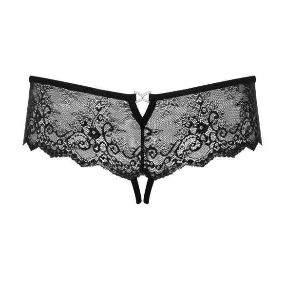 Obsessive - ženske tangice z okrasnimi kamni - odprte - črne - L/XL