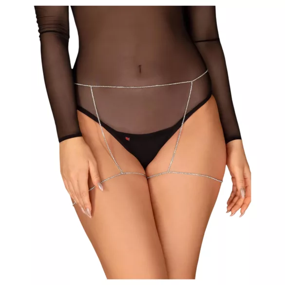 Obsessive Bijou 905 - srebrni okrasni pas spodnji - S-L