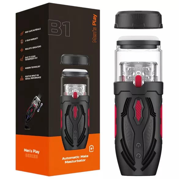 Men's Play - masturbator za moške - potiskajoče vrtenje - črna