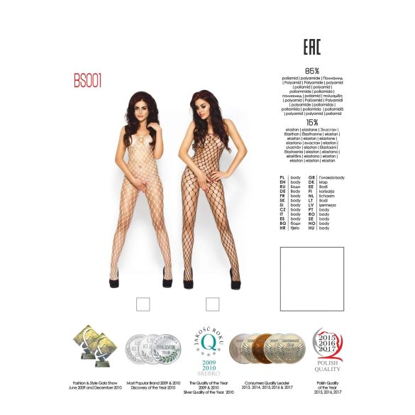 Passion BS001 - mrežasti bodystocking z velikimi očesi - bela - S/L