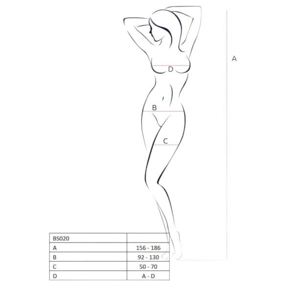 Passion BS020 - odprt okrašen pajac - črna - S-L