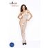 Passion BS036 - odprti bodystocking z rožastim vzorcem - bela - S-L