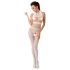 Passion - odprt mrežast bodystocking z ovratnico - bela - S-L