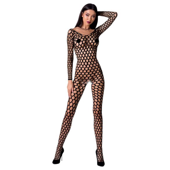 Passion BS077 - mrežasti bodystocking z dolgimi rokavi - črna - S-L
