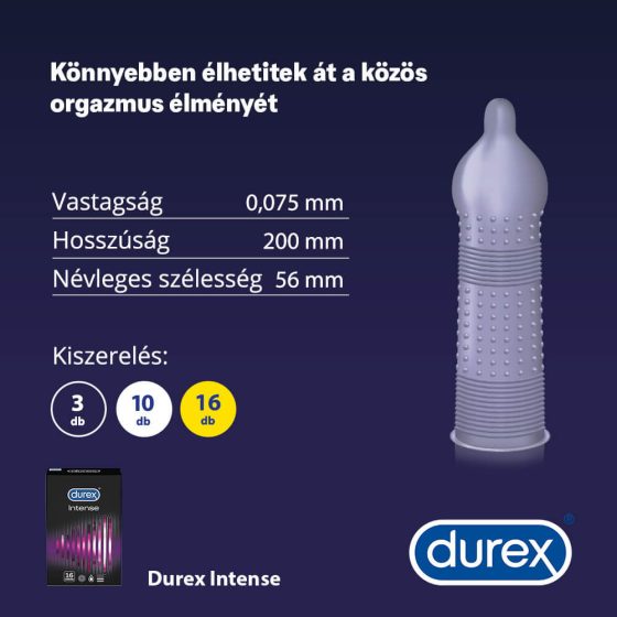 Durex Intense - kondomi z rebri in pikami (16 kosov)
