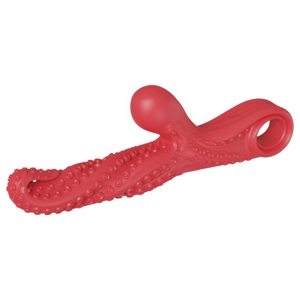 Monster Fuck - vibrator z ročajem za klitoris in lovkami - rdeč