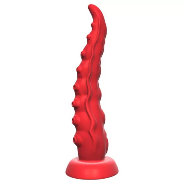 Monster Fuck - vibracijski dildo z priseskom in upravljalnikom - rdeč