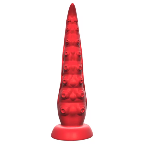 Monster Fuck - vibracijski dildo z priseskom in upravljalnikom - rdeč