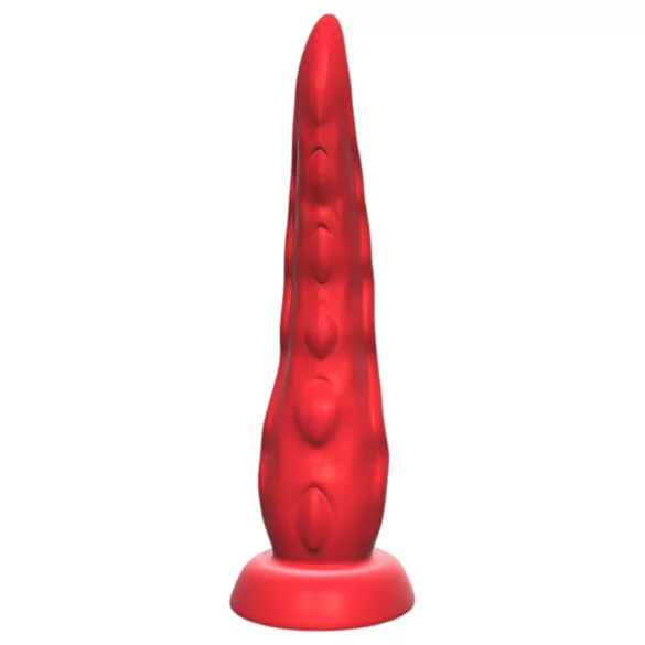 Monster Fuck - vibracijski dildo z priseskom in upravljalnikom - rdeč