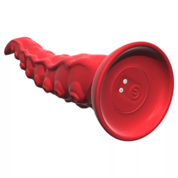 Monster Fuck - vibracijski dildo z priseskom in upravljalnikom - rdeč