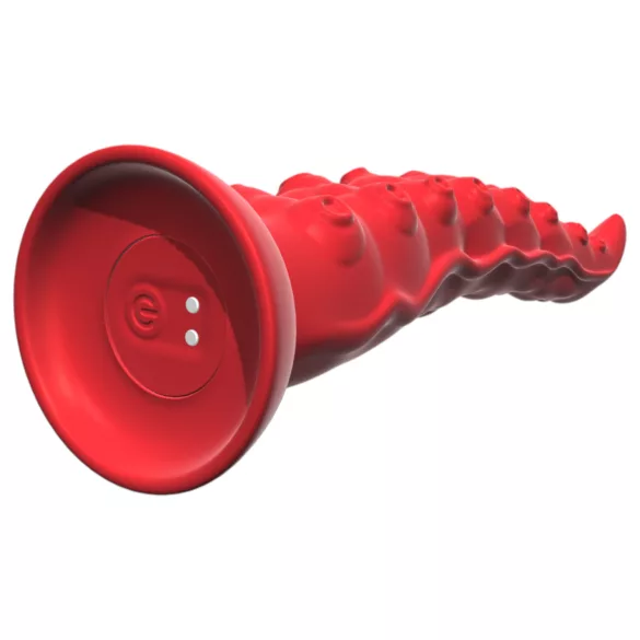 Monster Fuck - vibracijski dildo z priseskom in upravljalnikom - rdeč