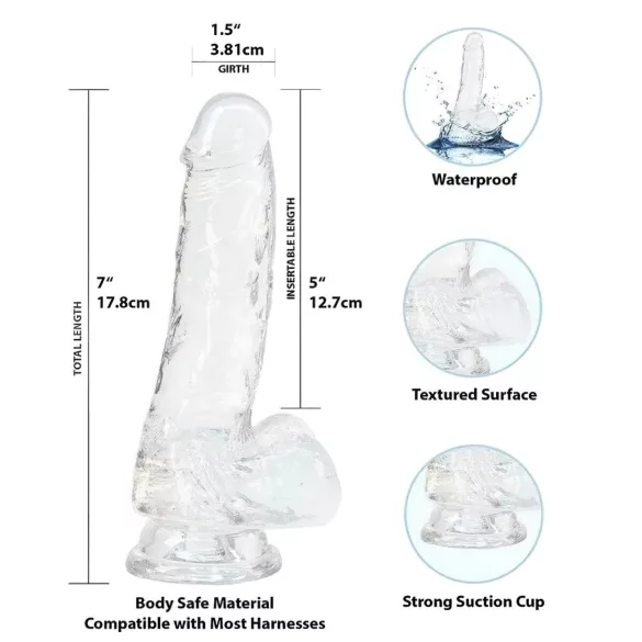 Addiction Crystal - dildo z priseskom (prozoren) - 18 cm