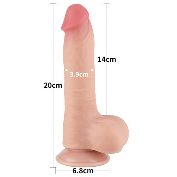 Lovetoy - dvojplastni dildo s testisi - drseča koža - 20 cm - naravno