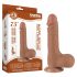 Lovetoy - dvoplastni dildo s testisi - drseča koža - 19,5 cm - temno naravno