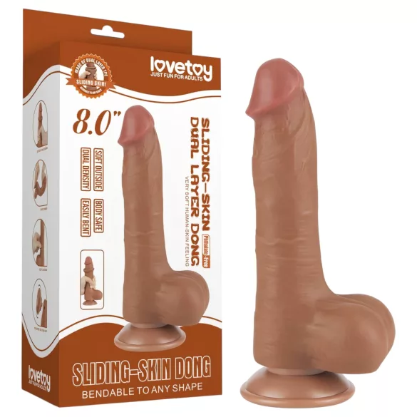Lovetoy - dildo s testisi - dvoplastni, 20,8 cm, temna naravna barva
