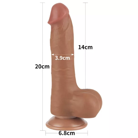 Lovetoy - dildo s testisi - dvoplastni, 20,8 cm, temna naravna barva