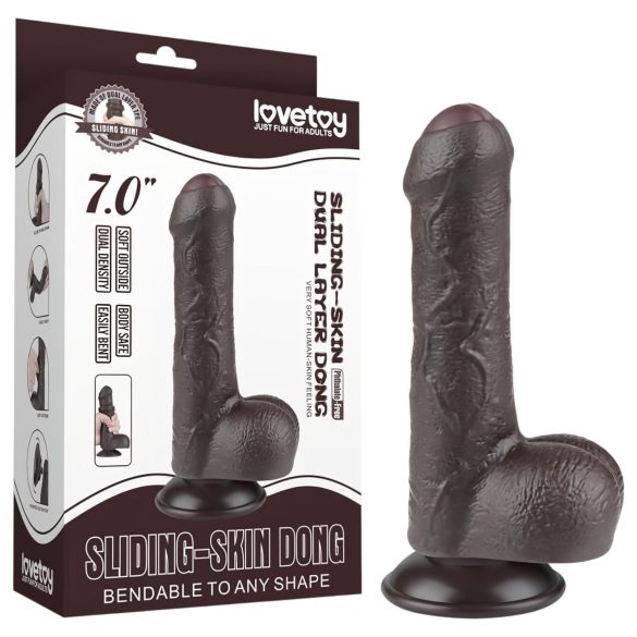 Lovetoy - realistični dildo z modom - dvoplasten - 18,3 cm - rjav