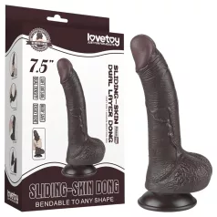 Sliding-Skin - dvoplastni dildo z priseskom - 19,5 cm (rjav)