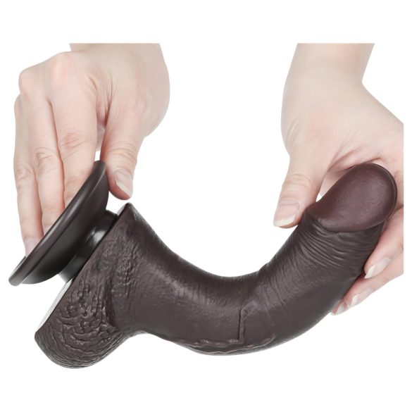 Lovetoy Sliding-Skin - dvoplastni dildo s priseskom - 19,5 cm (rjava)