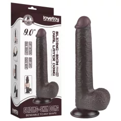 Sliding-Skin - dvoplastni dildo s priseski - 20,8 cm (rjav)